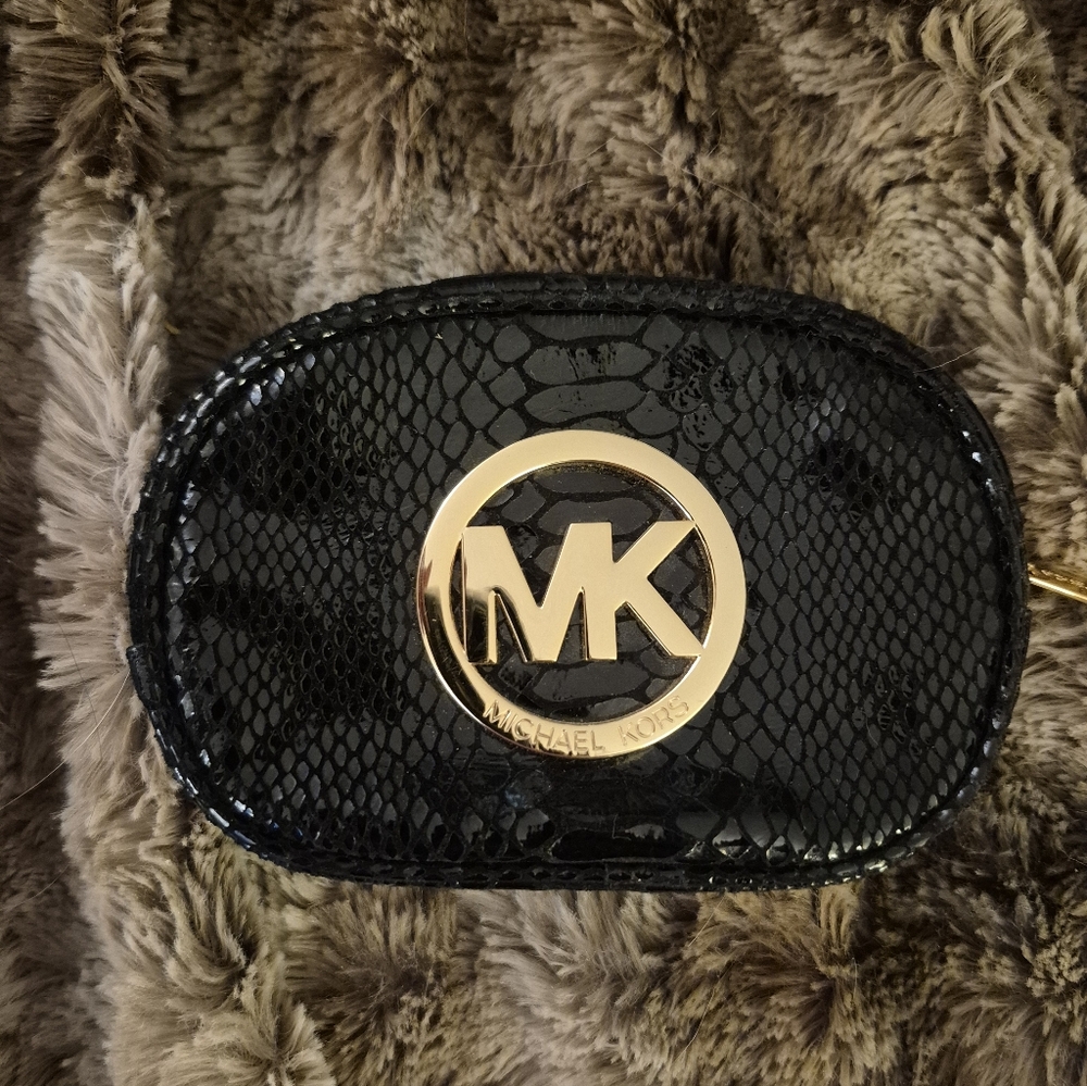 Authentic Michael Kors Black and Gold Snakeskin Pouch